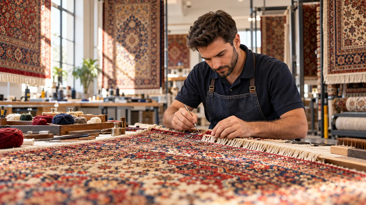 La lavorazione artigianale di un tappeto persiano